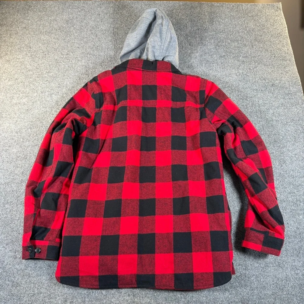 Levis Mens Buffalo Plaid Sherpa Lined Hooded Shirt Jacket Red Black LM1JC684 S